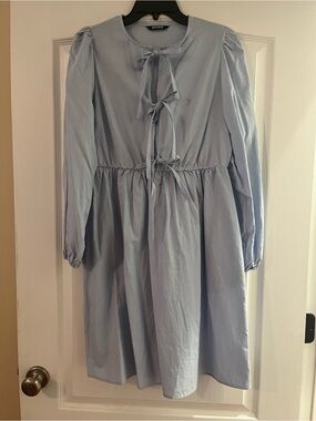 BTFBM Light Blue Midi Dress with Front Tie Detail